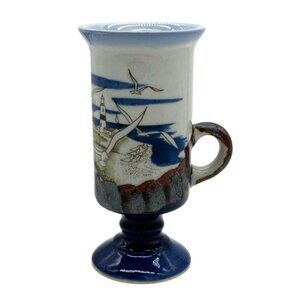 Vtg Otagiri Irish Coffee Footed Mug Light House Seagull Sea Scape 6oz 5.5"H